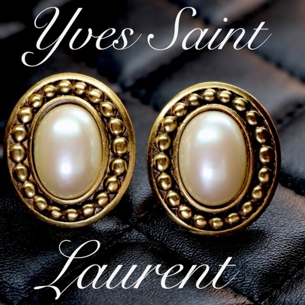 YSL Vintage Yves Saint Laurent Pearl Cabochon Earrings - Picture 16 of 16